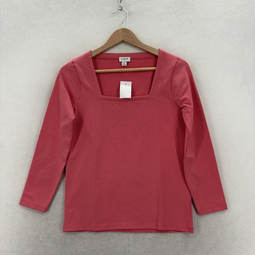 J.Crew Shirt Womens XS Pink Square Neck 3/4 Sleeve Jersey Stretch Casual Top NWT